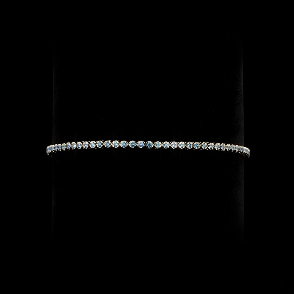14K Yellow Gold Tennis Bracelet with 60 Round Cut Fancy Vivid Blue Lab Diamonds - 0.93 Carat Total Weight - Covaloro Fine Jewelry
