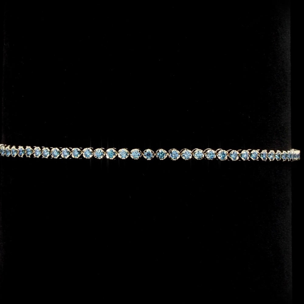 14K Yellow Gold Tennis Bracelet with 60 Round Cut Fancy Vivid Blue Lab Diamonds - 0.93 Carat Total Weight - Covaloro Fine Jewelry