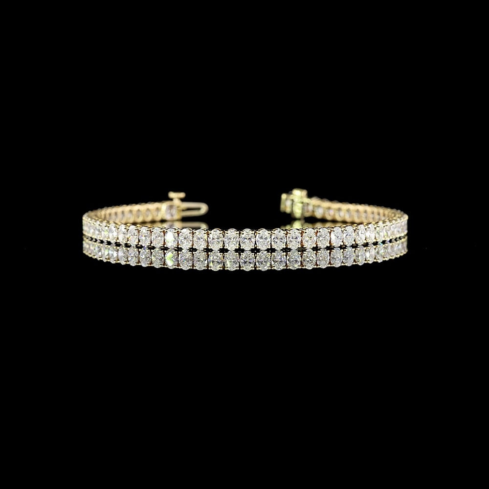 14K Yellow Gold Tennis Bracelet with 61 Prong Set Oval Cut Lab Diamonds - 5.87 Carat Total Weight - Covaloro Fine Jewelry