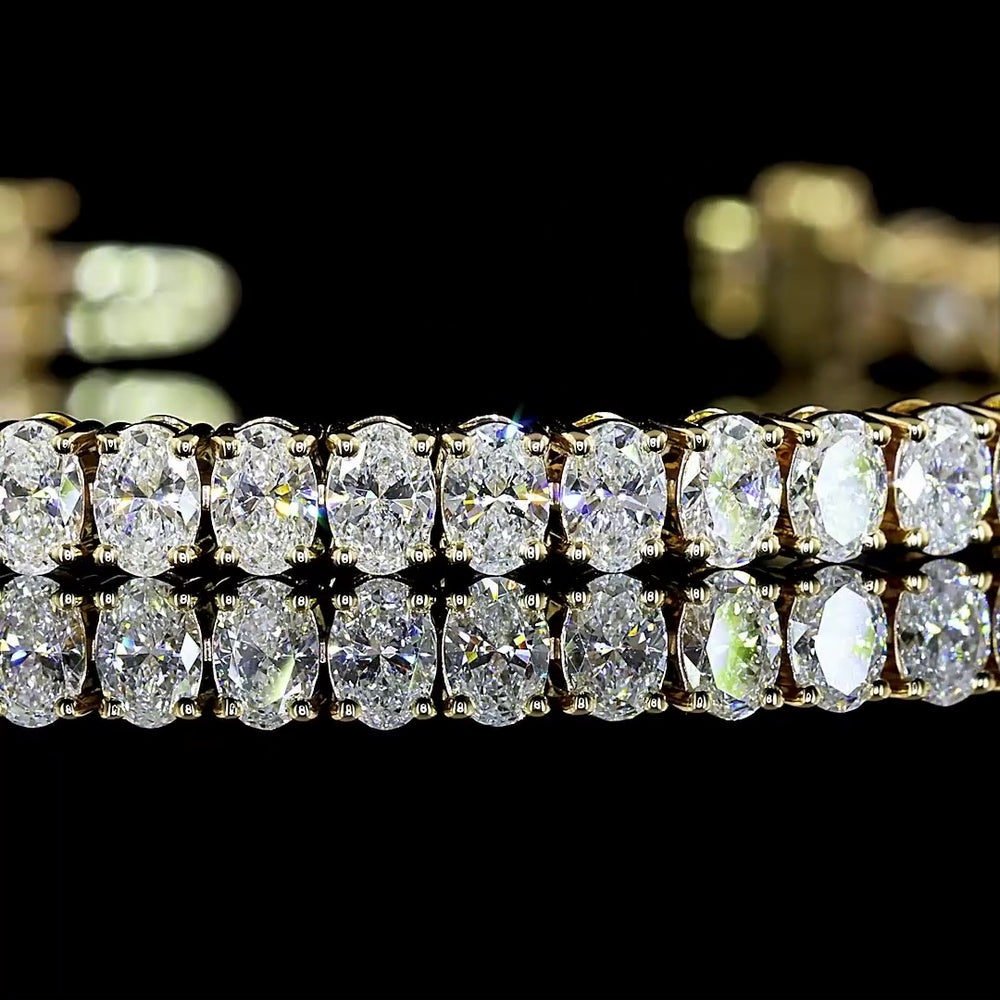 14K Yellow Gold Tennis Bracelet with 61 Prong Set Oval Cut Lab Diamonds - 5.87 Carat Total Weight - Covaloro Fine Jewelry