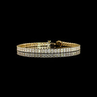 14K Yellow Gold Tennis Bracelet with 63 North-South Prong Set Radiant Cut Lab Diamonds - 7.84 Carat Total Weight, E-F Color VS1 Clarity - Covaloro Fine Jewelry