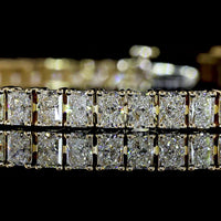 14K Yellow Gold Tennis Bracelet with 63 North-South Prong Set Radiant Cut Lab Diamonds - 7.84 Carat Total Weight, E-F Color VS1 Clarity - Covaloro Fine Jewelry