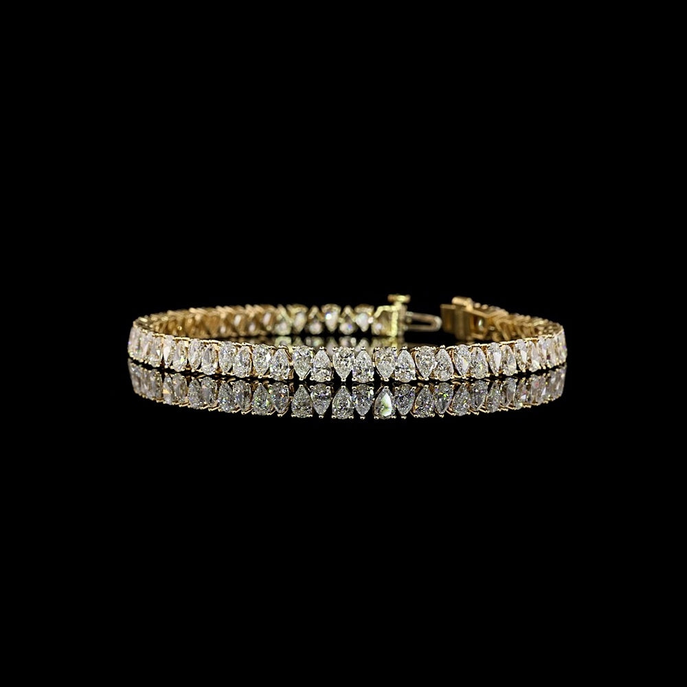 14K Yellow Gold Tennis Bracelet with 68 North-South Pear Shaped Lab Diamonds - 8.40 Carats Total Diamond Weight, E-F Color VS Clarity - Covaloro Fine Jewelry