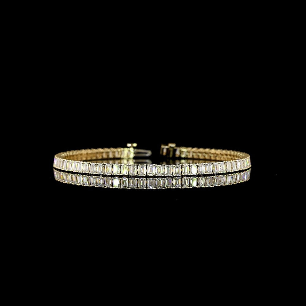 14K Yellow Gold Tennis Bracelet with 71 Prong-Set Emerald Cut Lab Diamonds - 6.78 Carat Total Weight - Covaloro Fine Jewelry