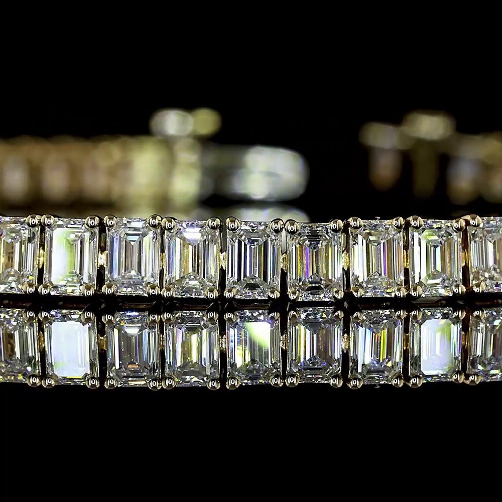 14K Yellow Gold Tennis Bracelet with 71 Prong-Set Emerald Cut Lab Diamonds - 6.78 Carat Total Weight - Covaloro Fine Jewelry