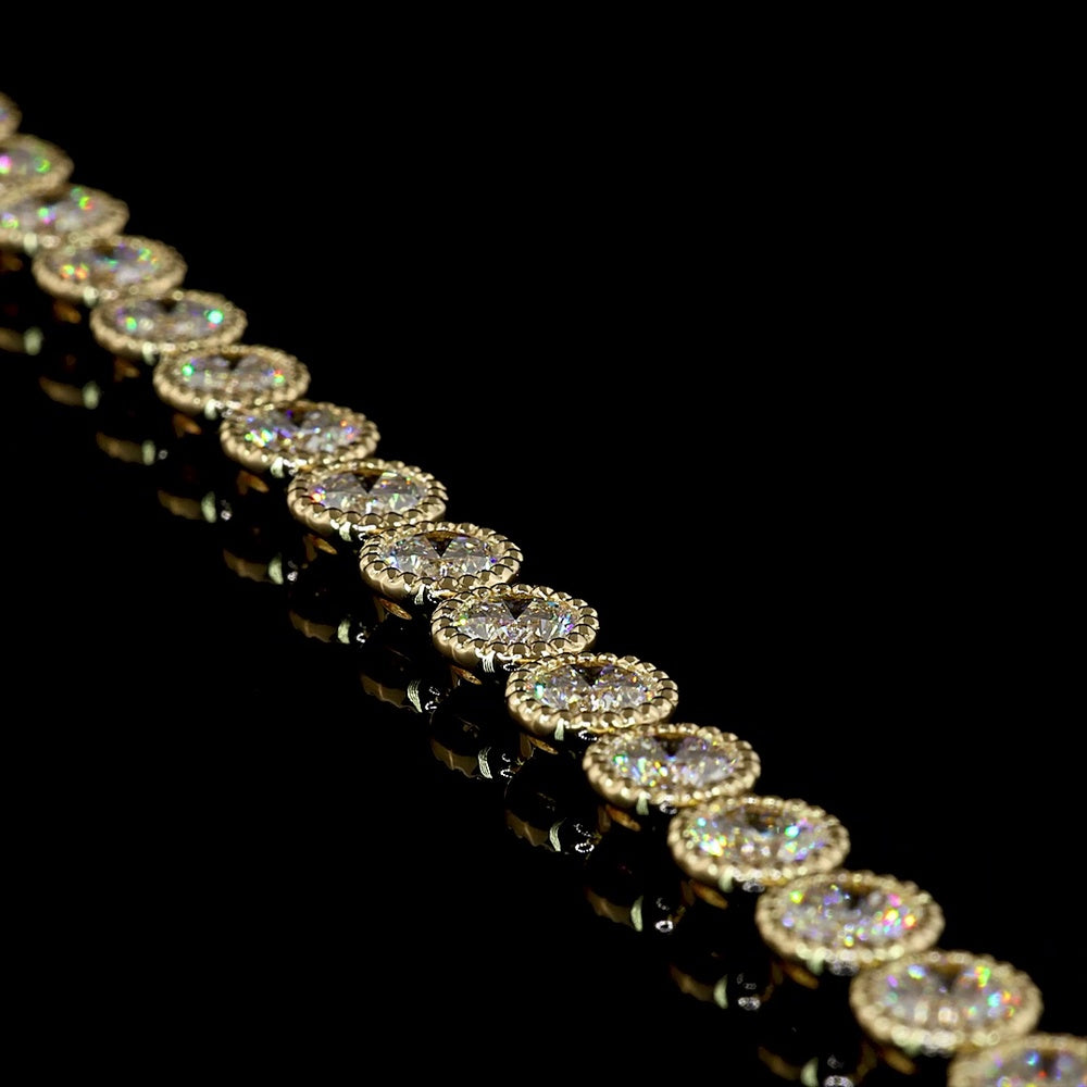 14K Yellow Gold Tennis Bracelet with 9.18 Carat Bezel Set Round Lab Diamonds E-F VS Clarity and Milgrain Detail - Covaloro Fine Jewelry