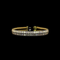 14K Yellow Gold Tennis Bracelet with 9.28 Carat Antique Cushion Cut Lab Diamonds - 58 Stones in Prong Settings - Covaloro Fine Jewelry