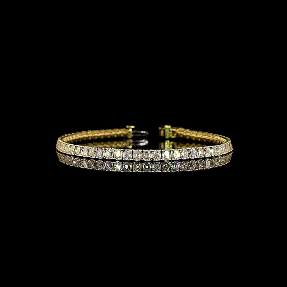 14K Yellow Gold Tennis Bracelet with 9.28 Carat Antique Cushion Cut Lab Diamonds - 58 Stones in Prong Settings - Covaloro Fine Jewelry