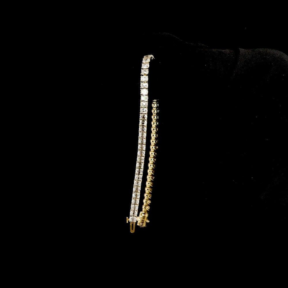 14K Yellow Gold Tennis Bracelet with 9.28 Carat Antique Cushion Cut Lab Diamonds - 58 Stones in Prong Settings - Covaloro Fine Jewelry