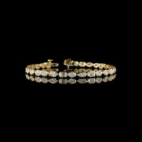 14K Yellow Gold Tennis Bracelet with Alternating Emerald, Marquise, and Oval Cut Lab Diamonds - 5.25 Carats Total Diamond Weight - Covaloro Fine Jewelry