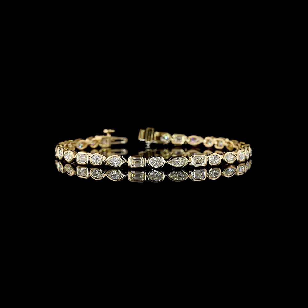14K Yellow Gold Tennis Bracelet with Alternating Emerald, Marquise, and Oval Cut Lab Diamonds - 5.25 Carats Total Diamond Weight - Covaloro Fine Jewelry