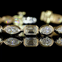 14K Yellow Gold Tennis Bracelet with Alternating Emerald, Marquise, and Oval Cut Lab Diamonds - 5.25 Carats Total Diamond Weight - Covaloro Fine Jewelry