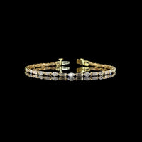 14K Yellow Gold Tennis Bracelet with Alternating Marquise and Baguette Lab Diamonds - 3.70 Carat Total Weight, E-F VS Clarity - Covaloro Fine Jewelry