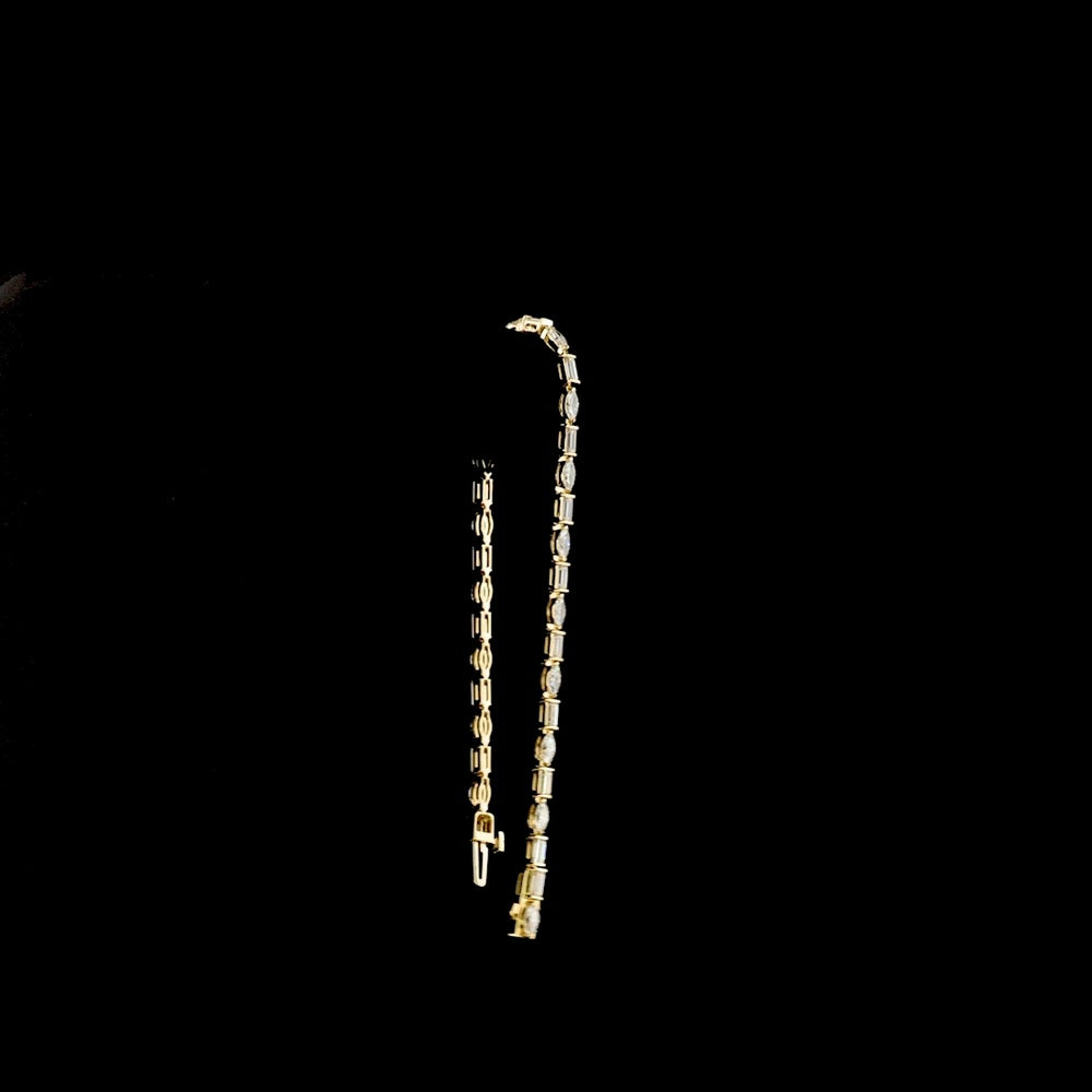 14K Yellow Gold Tennis Bracelet with Alternating Marquise and Baguette Lab Diamonds - 3.70 Carat Total Weight, E-F VS Clarity - Covaloro Fine Jewelry