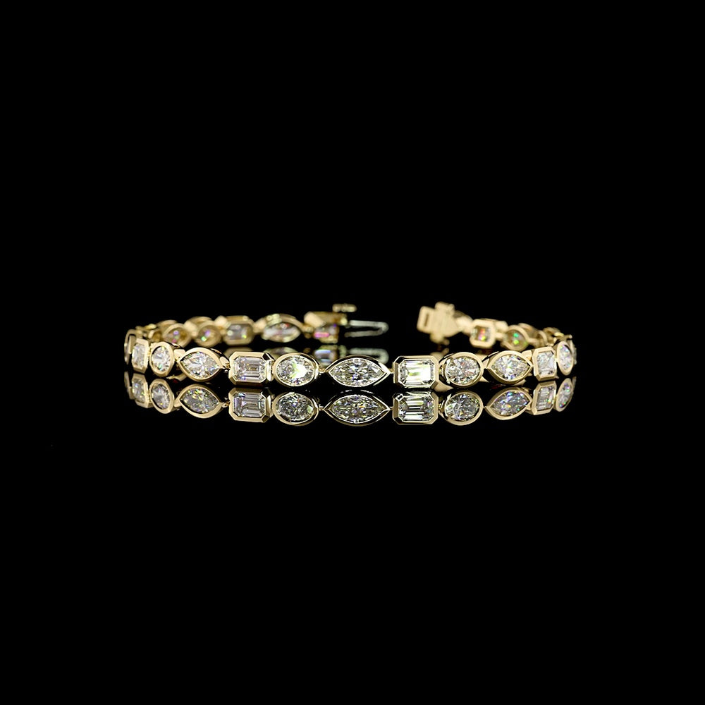 14K Yellow Gold Tennis Bracelet with Alternating Marquise, Emerald, and Oval Lab-Grown Diamonds in East-West Bezel Settings - 7.37 Carats Total Diamond Weight - Covaloro Fine Jewelry