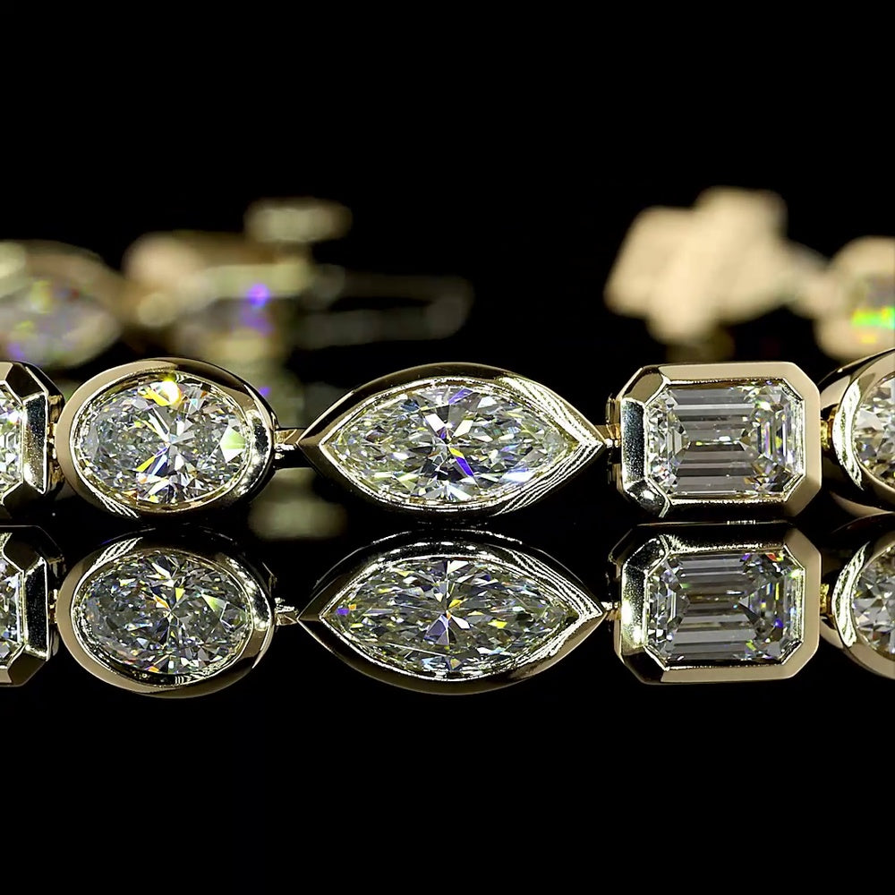 14K Yellow Gold Tennis Bracelet with Alternating Marquise, Emerald, and Oval Lab-Grown Diamonds in East-West Bezel Settings - 7.37 Carats Total Diamond Weight - Covaloro Fine Jewelry