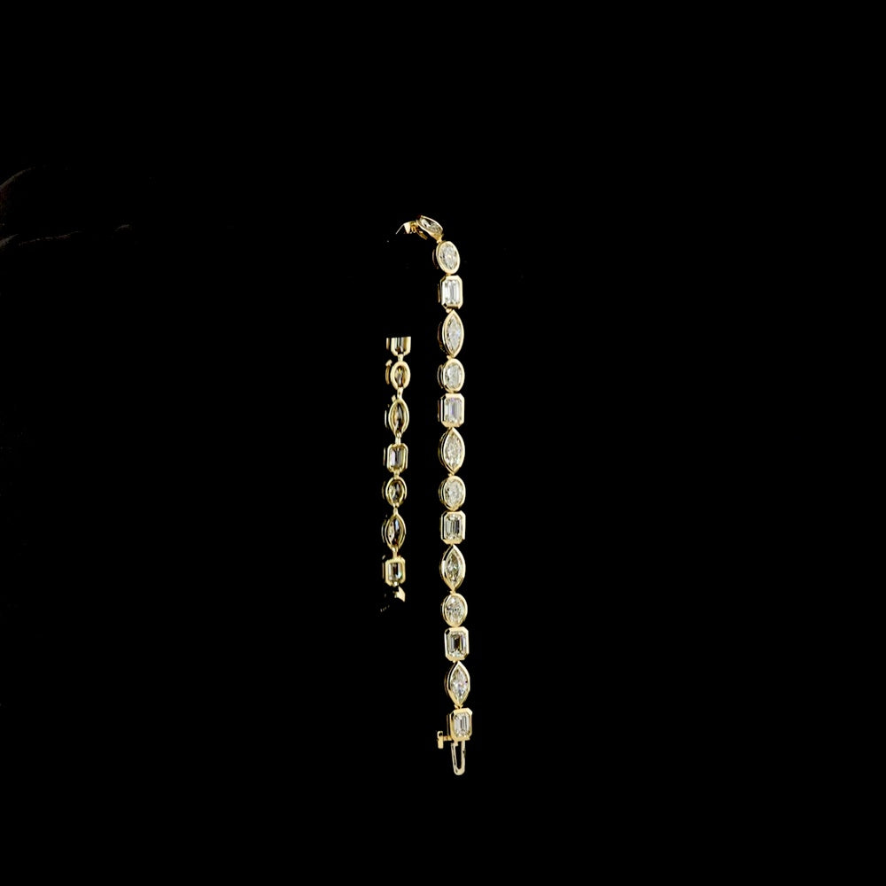 14K Yellow Gold Tennis Bracelet with Alternating Marquise, Emerald, and Oval Lab-Grown Diamonds in East-West Bezel Settings - 7.37 Carats Total Diamond Weight - Covaloro Fine Jewelry