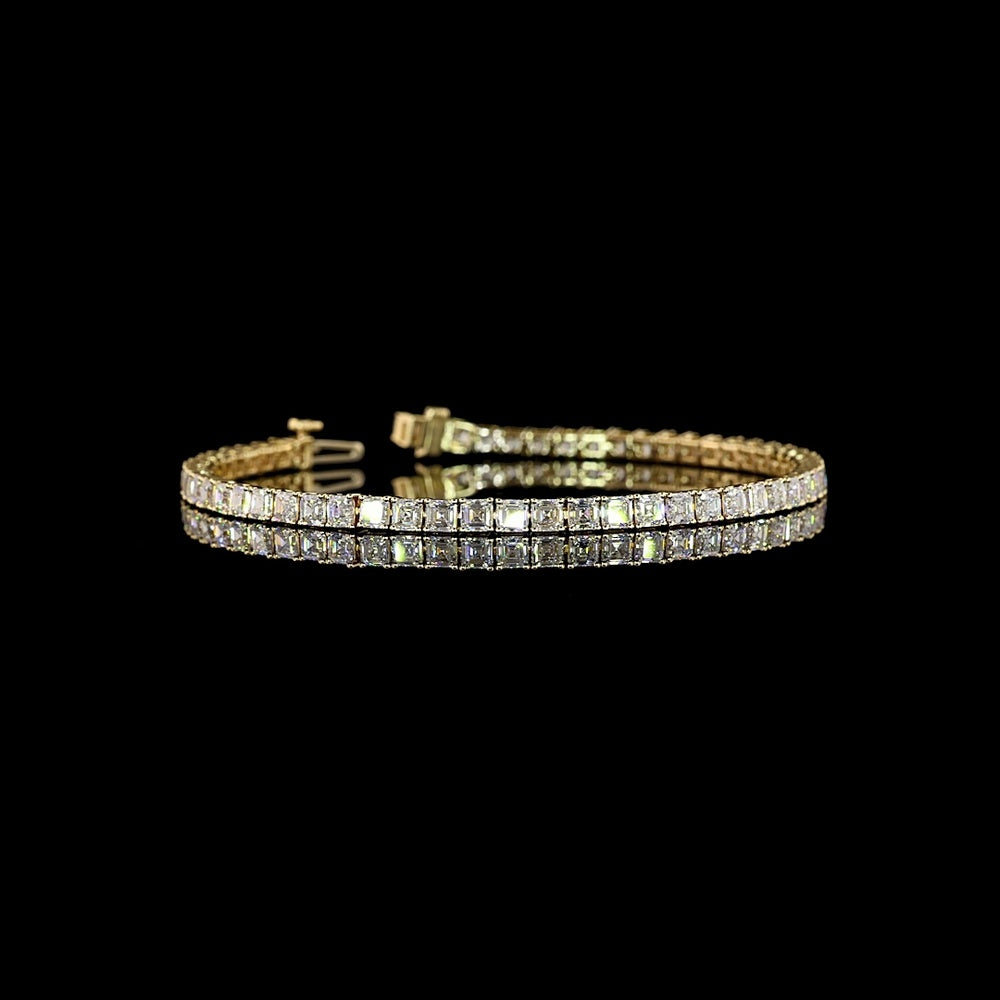 14K Yellow Gold Tennis Bracelet with Asscher Cut Lab Diamonds - 6.91 Carat Total Weight, 58 Stones (E-F Color, VS Clarity) - Covaloro Fine Jewelry