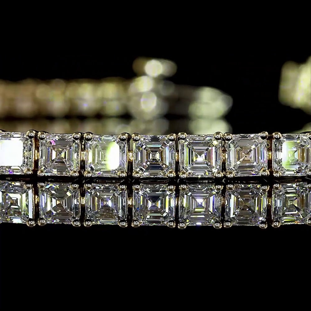 14K Yellow Gold Tennis Bracelet with Asscher Cut Lab Diamonds - 6.91 Carat Total Weight, 58 Stones (E-F Color, VS Clarity) - Covaloro Fine Jewelry