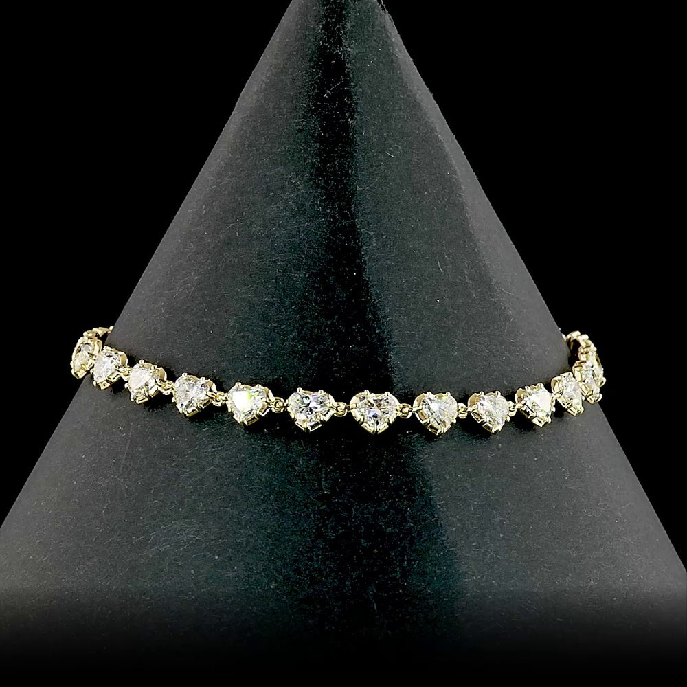 14K Yellow Gold Tennis Bracelet with Bezel-Prong Set Heart-Shaped Lab Diamonds - 4.33 Total Carat Weight - Covaloro Fine Jewelry