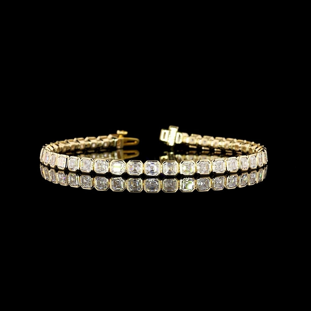 14K Yellow Gold Tennis Bracelet with Bezel Set Asscher Cut Lab Diamonds - 16.44 Carats Total Diamond Weight - Covaloro Fine Jewelry