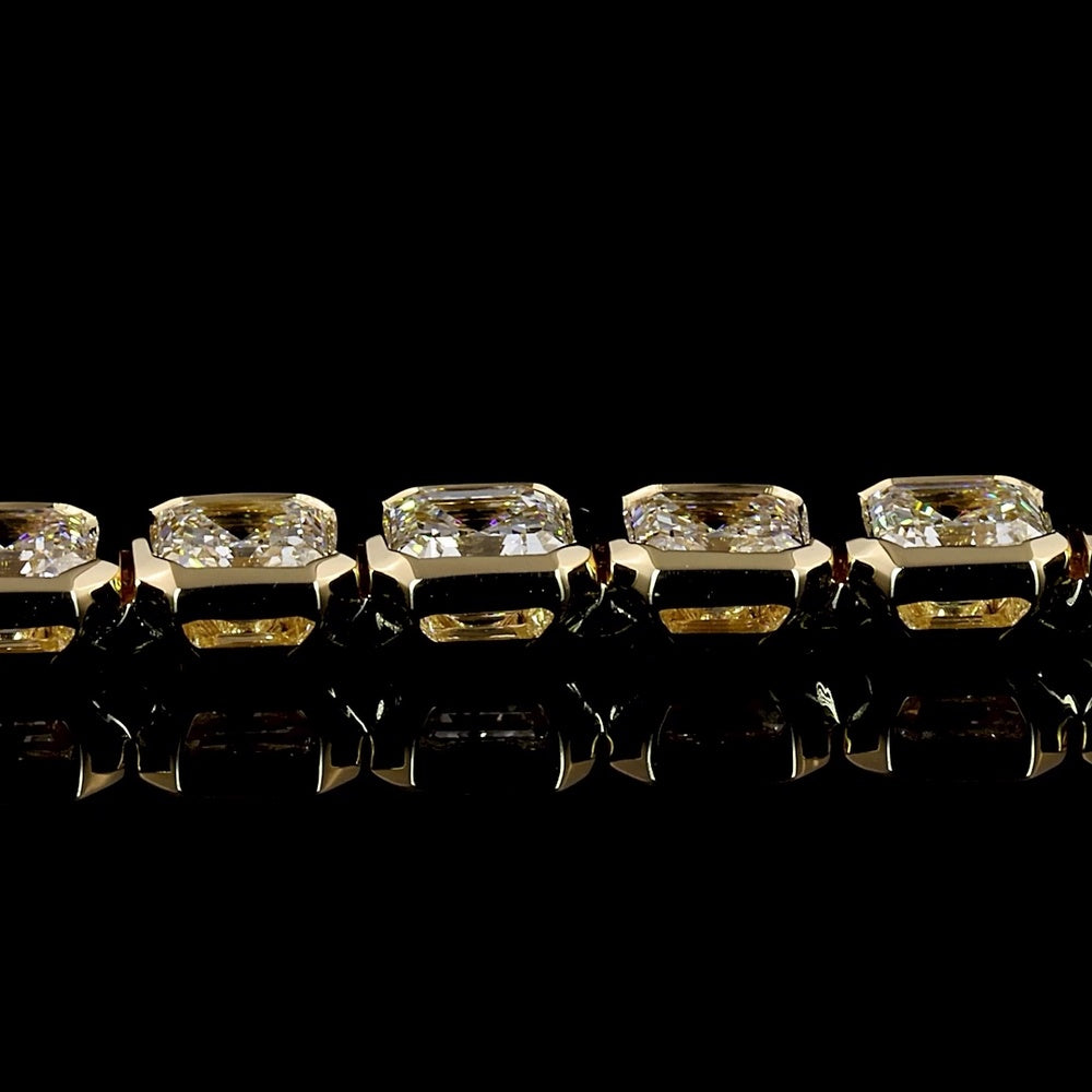 14K Yellow Gold Tennis Bracelet with Bezel Set Asscher Cut Lab Diamonds - 16.44 Carats Total Diamond Weight - Covaloro Fine Jewelry