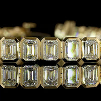 14K Yellow Gold Tennis Bracelet with Bezel Set Emerald Cut Lab Diamonds - 10.45 Carat Total Weight, E-F Color, VS1 Clarity - Covaloro Fine Jewelry
