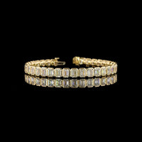 14K Yellow Gold Tennis Bracelet with Bezel Set Emerald Cut Lab Diamonds - 12.79 Carat Total Weight, 36 Stones - Covaloro Fine Jewelry