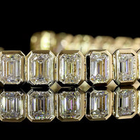 14K Yellow Gold Tennis Bracelet with Bezel Set Emerald Cut Lab Diamonds - 12.79 Carat Total Weight, 36 Stones - Covaloro Fine Jewelry