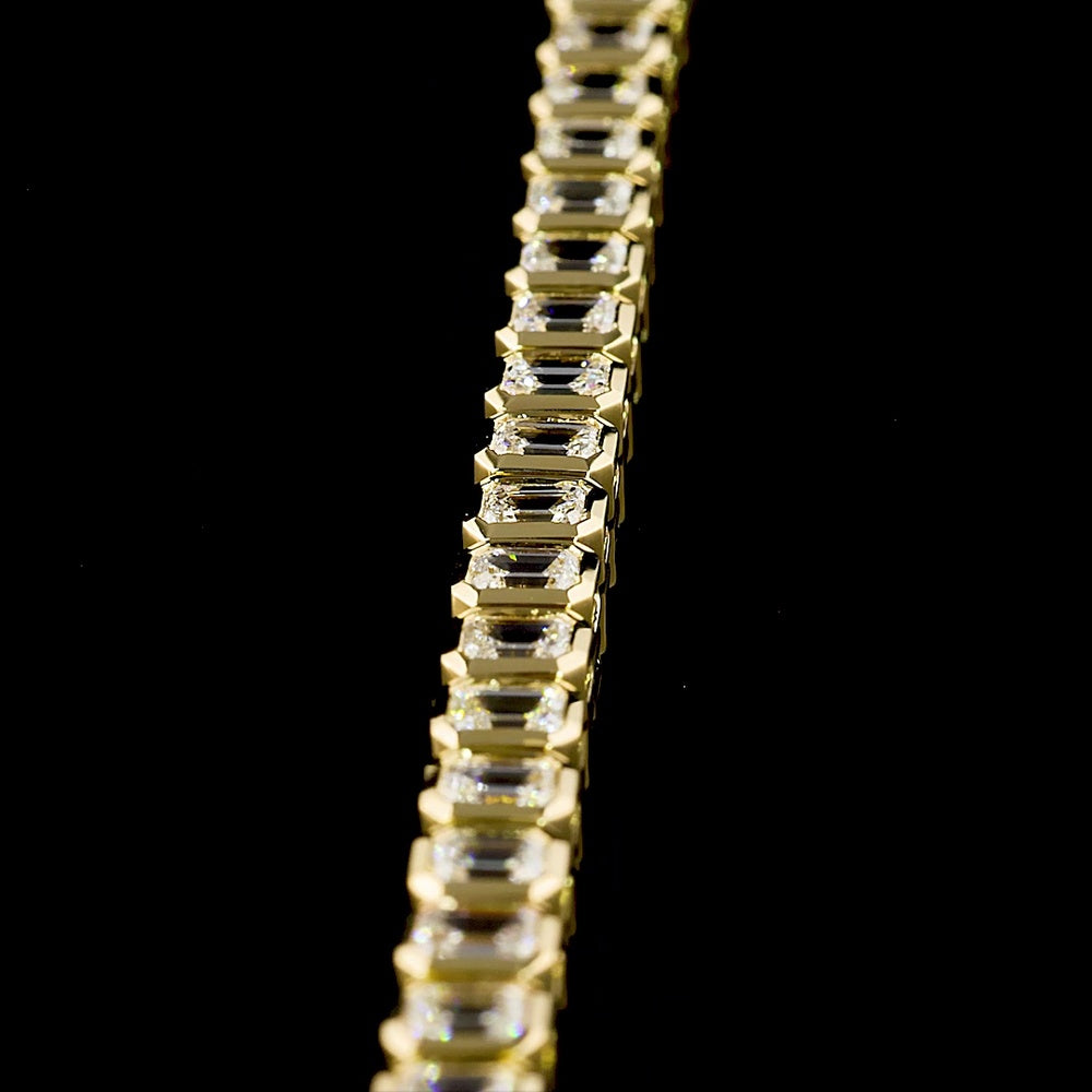 14K Yellow Gold Tennis Bracelet with Bezel Set Emerald Cut Lab Diamonds - 4.12 Carat Total Diamond Weight, 50 Stones - Covaloro Fine Jewelry