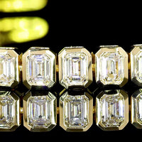 14K Yellow Gold Tennis Bracelet with Bezel Set Emerald Cut Lab Diamonds - 4.12 Carat Total Diamond Weight, 50 Stones - Covaloro Fine Jewelry