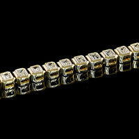 14K Yellow Gold Tennis Bracelet with Bezel Set Emerald Cut Lab Diamonds - 4.12 Carat Total Diamond Weight, 50 Stones - Covaloro Fine Jewelry