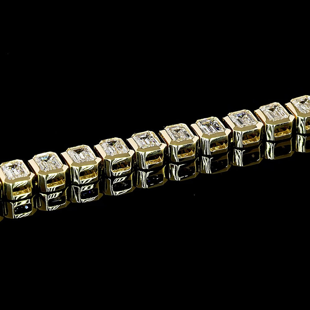 14K Yellow Gold Tennis Bracelet with Bezel Set Emerald Cut Lab Diamonds - 4.12 Carat Total Diamond Weight, 50 Stones - Covaloro Fine Jewelry