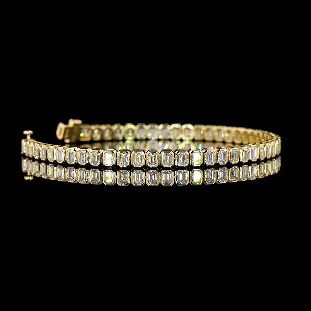 14K Yellow Gold Tennis Bracelet with Bezel Set Emerald Cut Lab Diamonds - 4.89 Carat Total Weight, E-F Color, VS Clarity - Covaloro Fine Jewelry