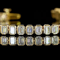 14K Yellow Gold Tennis Bracelet with Bezel Set Emerald Cut Lab Diamonds - 4.89 Carat Total Weight, E-F Color, VS Clarity - Covaloro Fine Jewelry