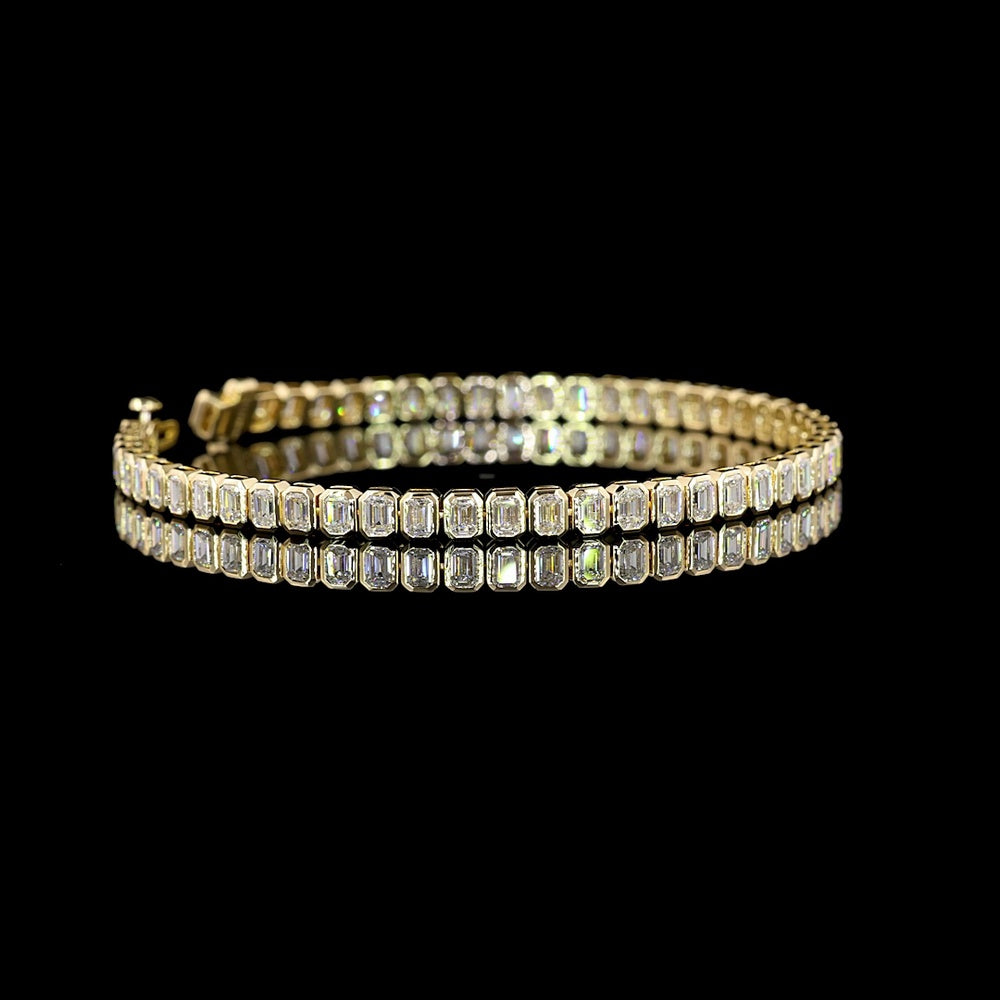 14K Yellow Gold Tennis Bracelet with Bezel Set Emerald Cut Lab Diamonds - 5.55 Carat Total Weight - Covaloro Fine Jewelry