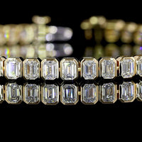14K Yellow Gold Tennis Bracelet with Bezel Set Emerald Cut Lab Diamonds - 5.55 Carat Total Weight - Covaloro Fine Jewelry