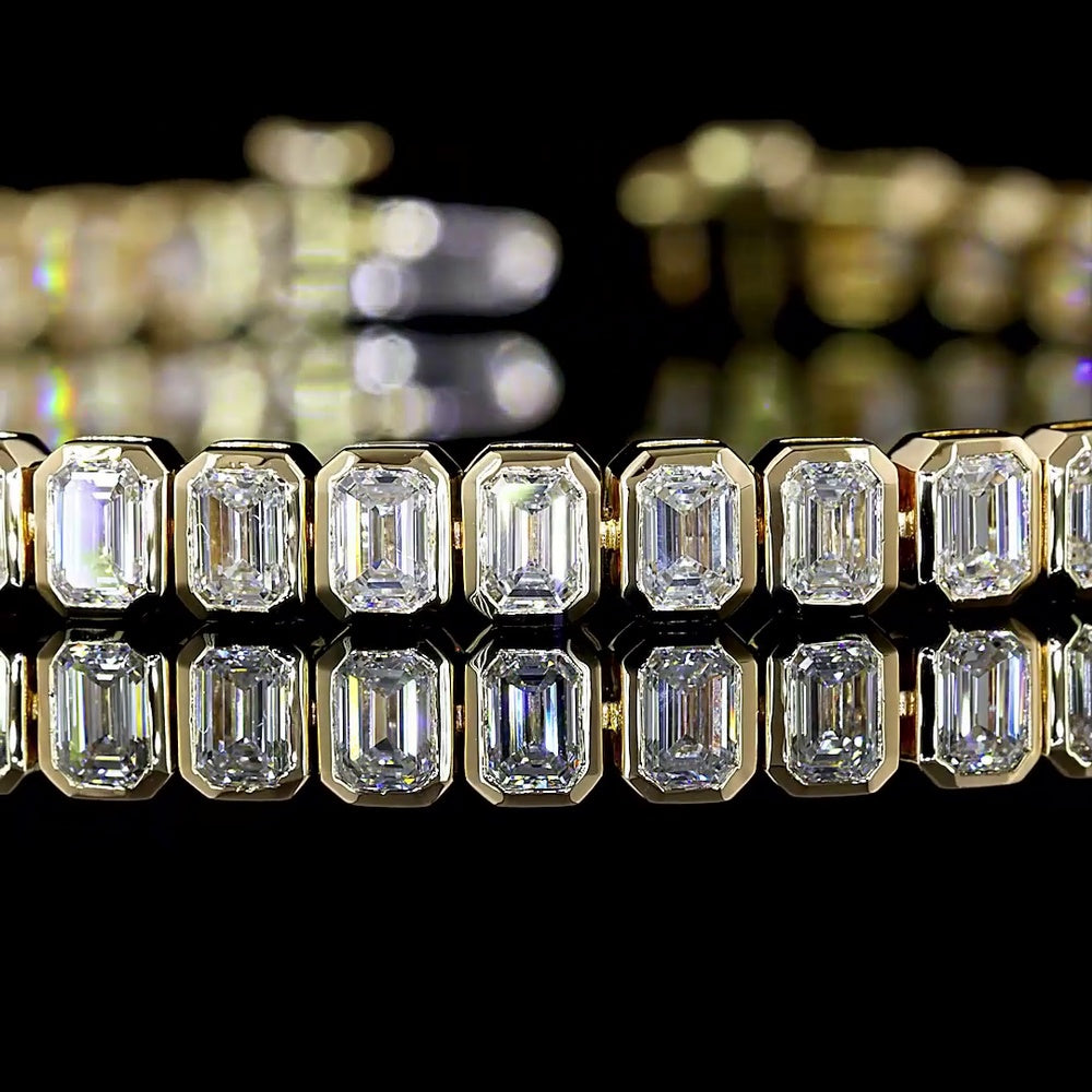 14K Yellow Gold Tennis Bracelet with Bezel Set Emerald Cut Lab Diamonds - 5.55 Carat Total Weight - Covaloro Fine Jewelry
