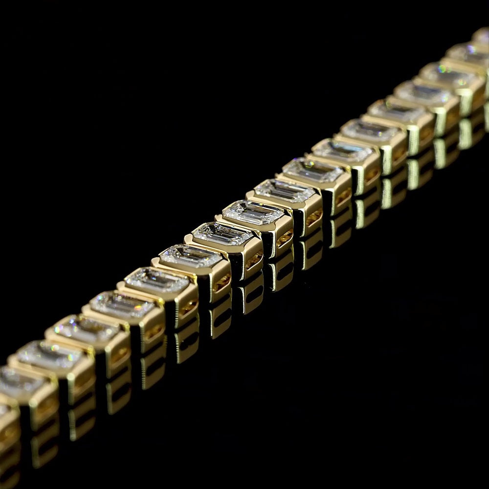 14K Yellow Gold Tennis Bracelet with Bezel Set Emerald Cut Lab Diamonds - 5.55 Carat Total Weight - Covaloro Fine Jewelry