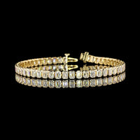 14K Yellow Gold Tennis Bracelet with Bezel Set Emerald Cut Lab Diamonds - 6.12 Carat Total Weight - Covaloro Fine Jewelry