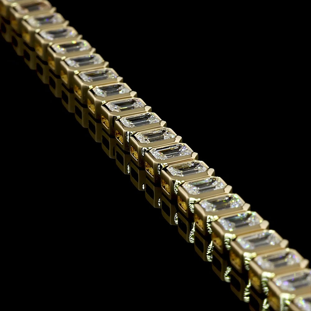 14K Yellow Gold Tennis Bracelet with Bezel Set Emerald Cut Lab Diamonds - 6.12 Carat Total Weight - Covaloro Fine Jewelry