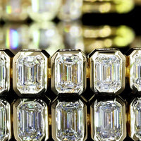 14K Yellow Gold Tennis Bracelet with Bezel Set Emerald Cut Lab Diamonds - 6.12 Carat Total Weight - Covaloro Fine Jewelry