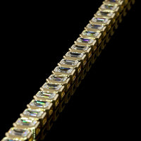 14K Yellow Gold Tennis Bracelet with Bezel Set Emerald Cut Lab Diamonds - 6.12 Carat Total Weight - Covaloro Fine Jewelry