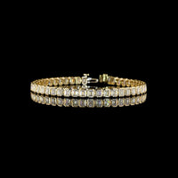 14K Yellow Gold Tennis Bracelet with Bezel Set Emerald Cut Lab Diamonds - 6.80 Carat Total Weight - Covaloro Fine Jewelry
