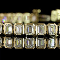 14K Yellow Gold Tennis Bracelet with Bezel Set Emerald Cut Lab Diamonds - 6.80 Carat Total Weight - Covaloro Fine Jewelry