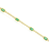 14K Yellow Gold Tennis Bracelet with Bezel-Set Emeralds and Round Diamonds - 2.77 Carat Total Gem Weight - Royal Jewelry