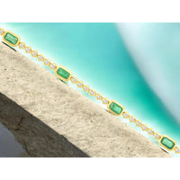 14K Yellow Gold Tennis Bracelet with Bezel-Set Emeralds and Round Diamonds - 2.77 Carat Total Gem Weight - Royal Jewelry