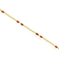 14K Yellow Gold Tennis Bracelet with Bezel-Set Marquise Rubies and Round Diamonds - 1.15 Carat Total Ruby Weight and 0.45 Carat Total Diamond Weight - Royal Jewelry