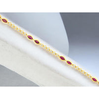 14K Yellow Gold Tennis Bracelet with Bezel-Set Marquise Rubies and Round Diamonds - 1.15 Carat Total Ruby Weight and 0.45 Carat Total Diamond Weight - Royal Jewelry