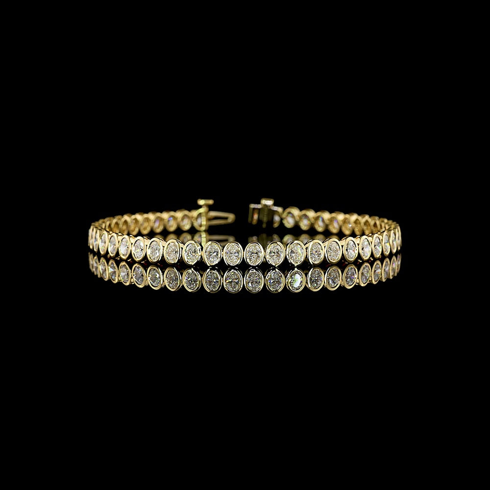 14K Yellow Gold Tennis Bracelet with Bezel Set Oval Cut Lab Diamonds - 5.14 Carat Total Weight - Covaloro Fine Jewelry